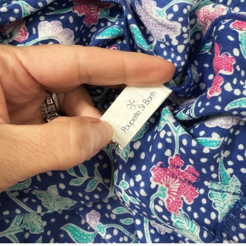 Poupette St Barth Della Maxi Dress Belted Blue Pink Ruffle Sleeve Tiered Skirt - Picture 12 of 16